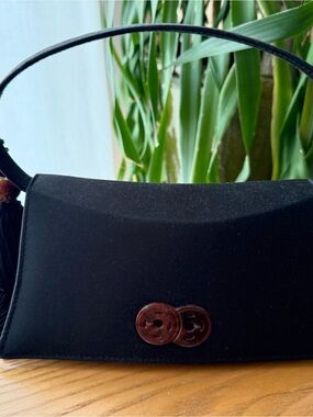 Vintage Vanessi Black Satin Evening Bag Tassel Cocktail Purse